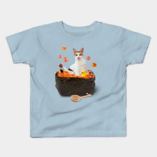 Cat Bathing in Luxurious Salmon Caviar | Sushi Cat Kids T-Shirt